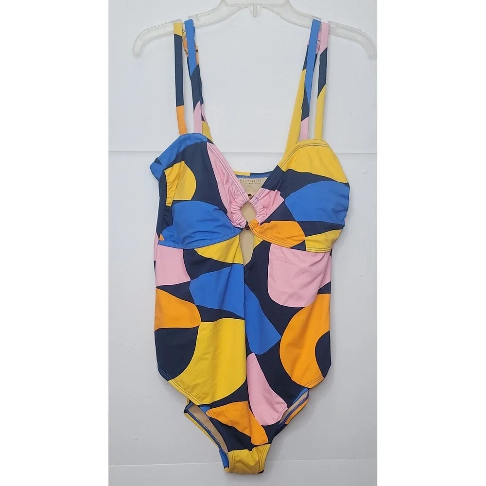 Eloquii One Piece Swimsuit Womens 18 Multicolor Abstract Keyhole Vacation Summer